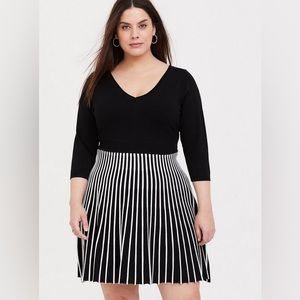 Torrid Black & White Striped Sweater Knit Mini Skater Dress